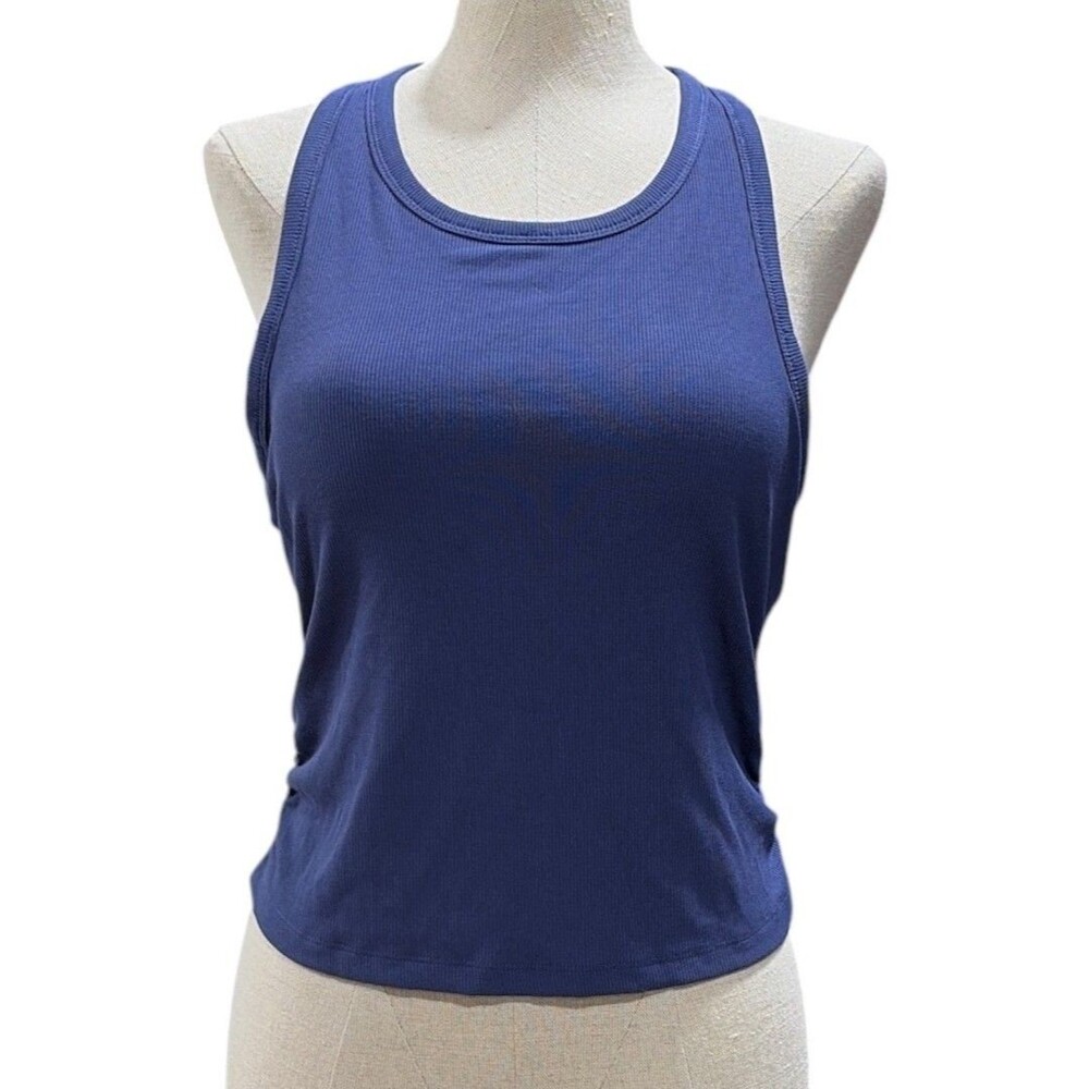 Outdoor Voices Women's Snug Fit Side Ruched Ribbed Tank Top Size Large NWT Blue